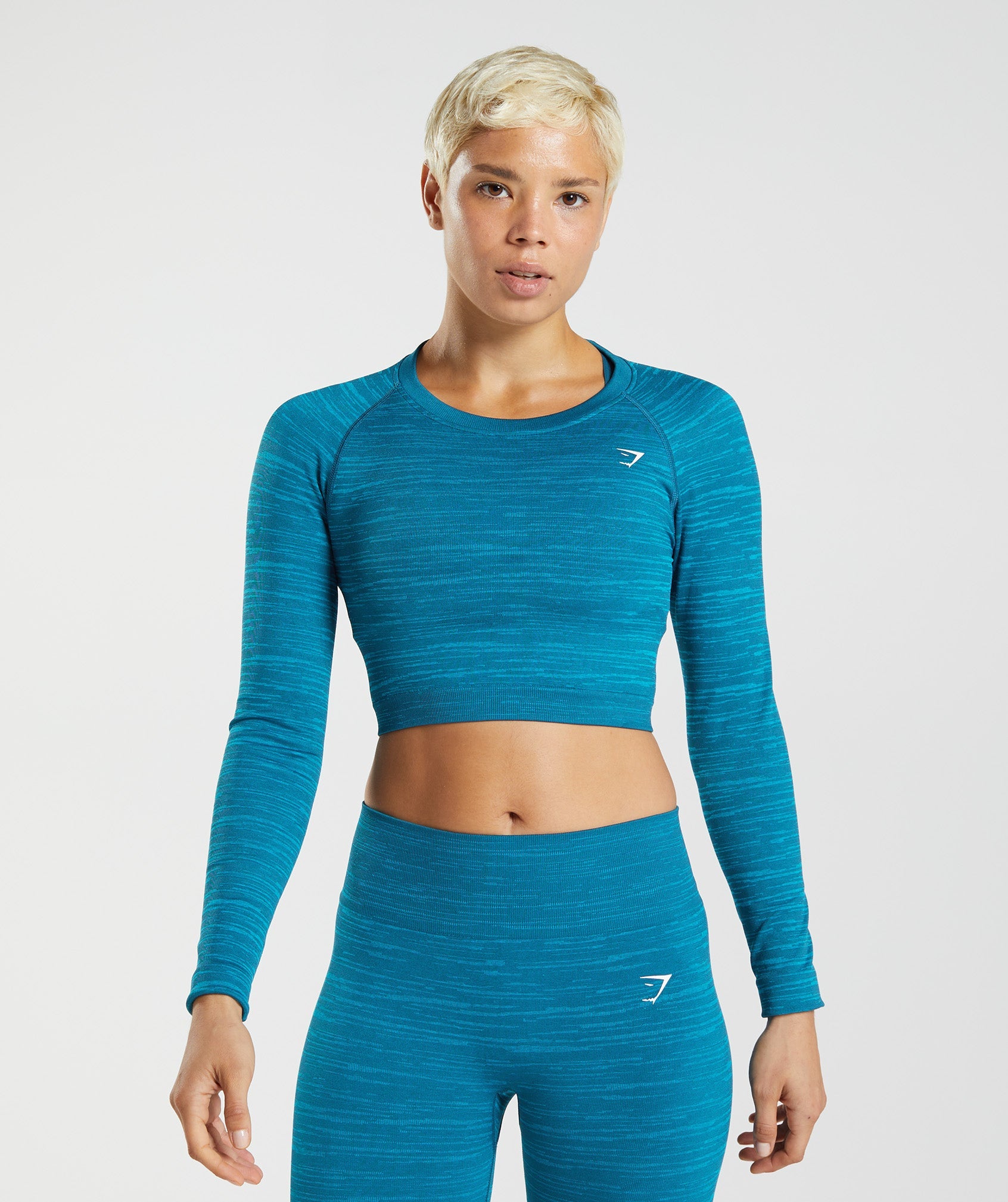 Ocean Blue Seamless Long Sleeve Crop Top & Leggings Set – Re Tech UK