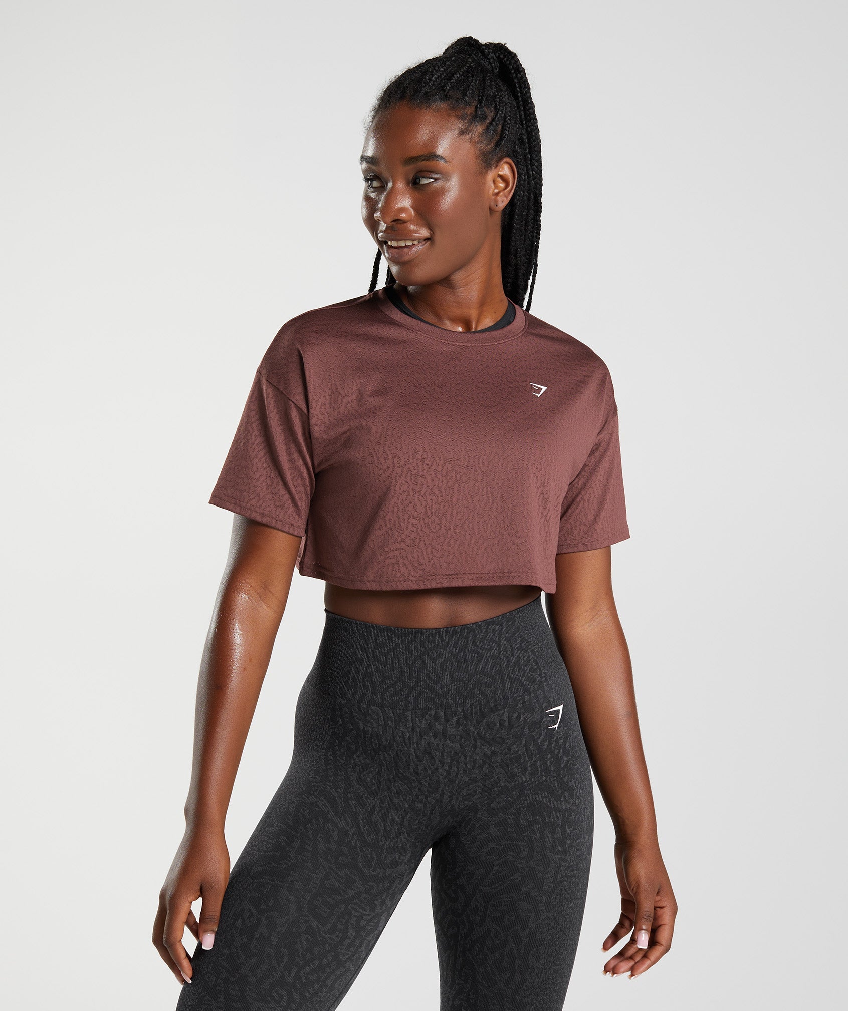 Gymshark Fraction Crop Top Women's Small Dark Red Workout Shirt Stretch  Cotton