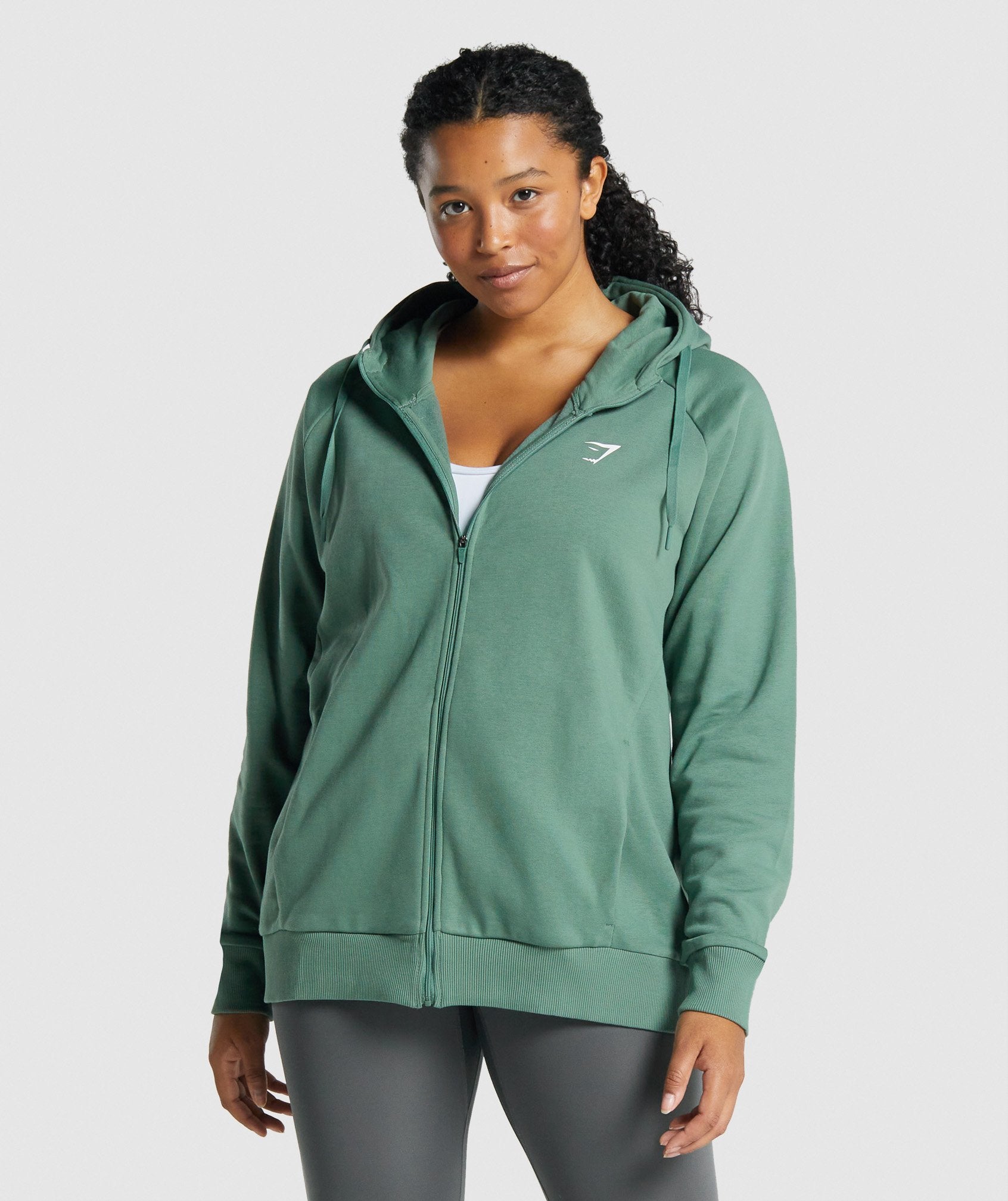 Gymshark Hoodie Womens Medium Green Gray Full Zip Zip Pocket Logo Sweatshirt