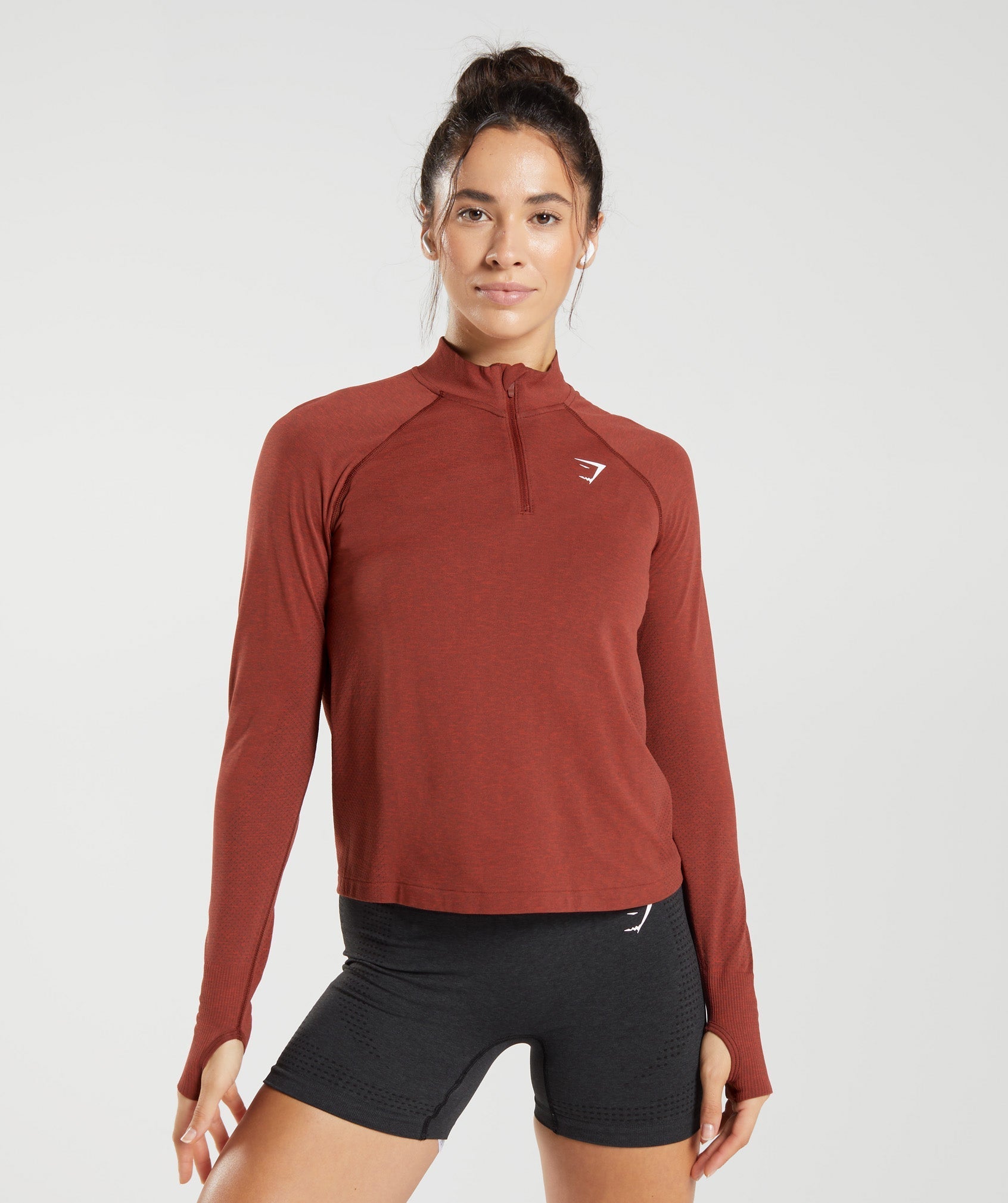 Gymshark Vital Seamless 2.0 1/4 Track Top - Brick Red Marl