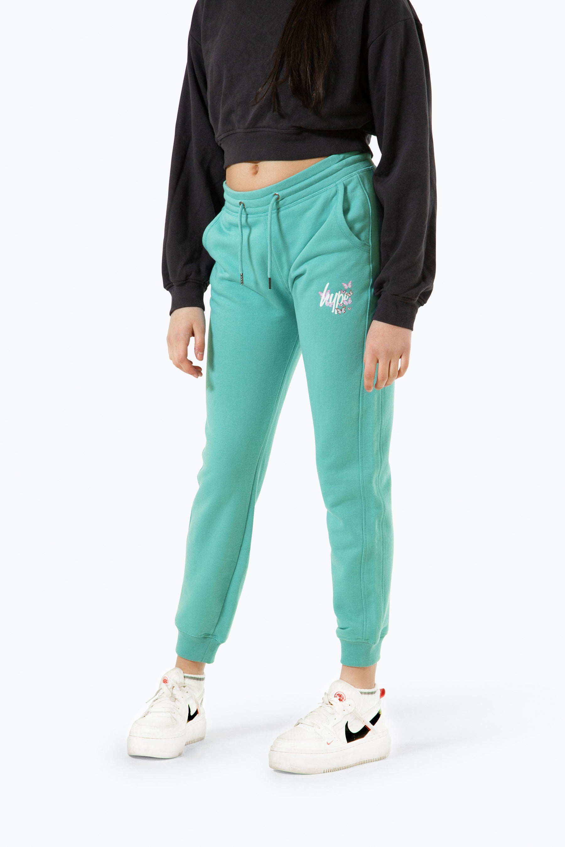 hype girls teal butterfly script joggers