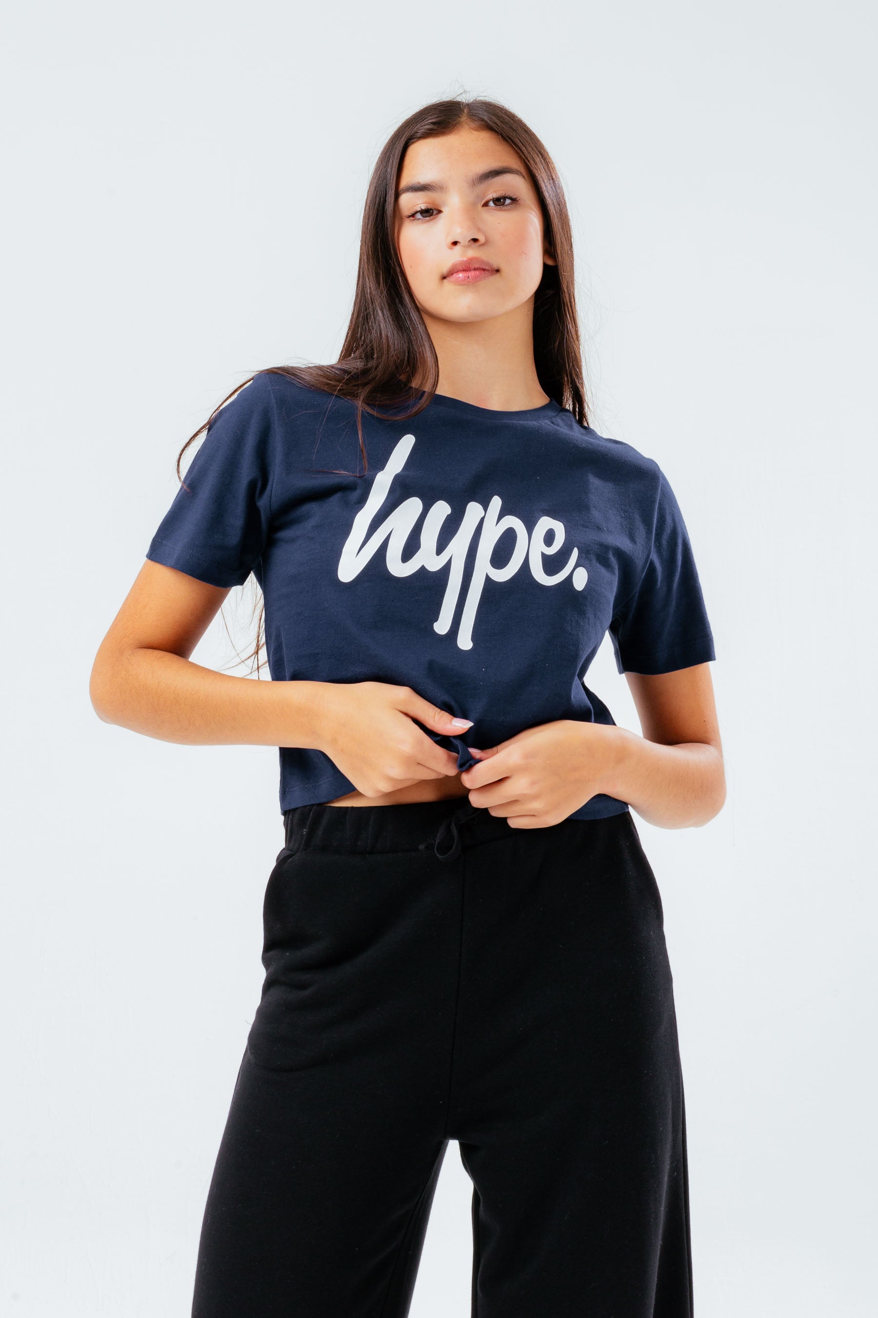 hype girls navy script crop t-shirt