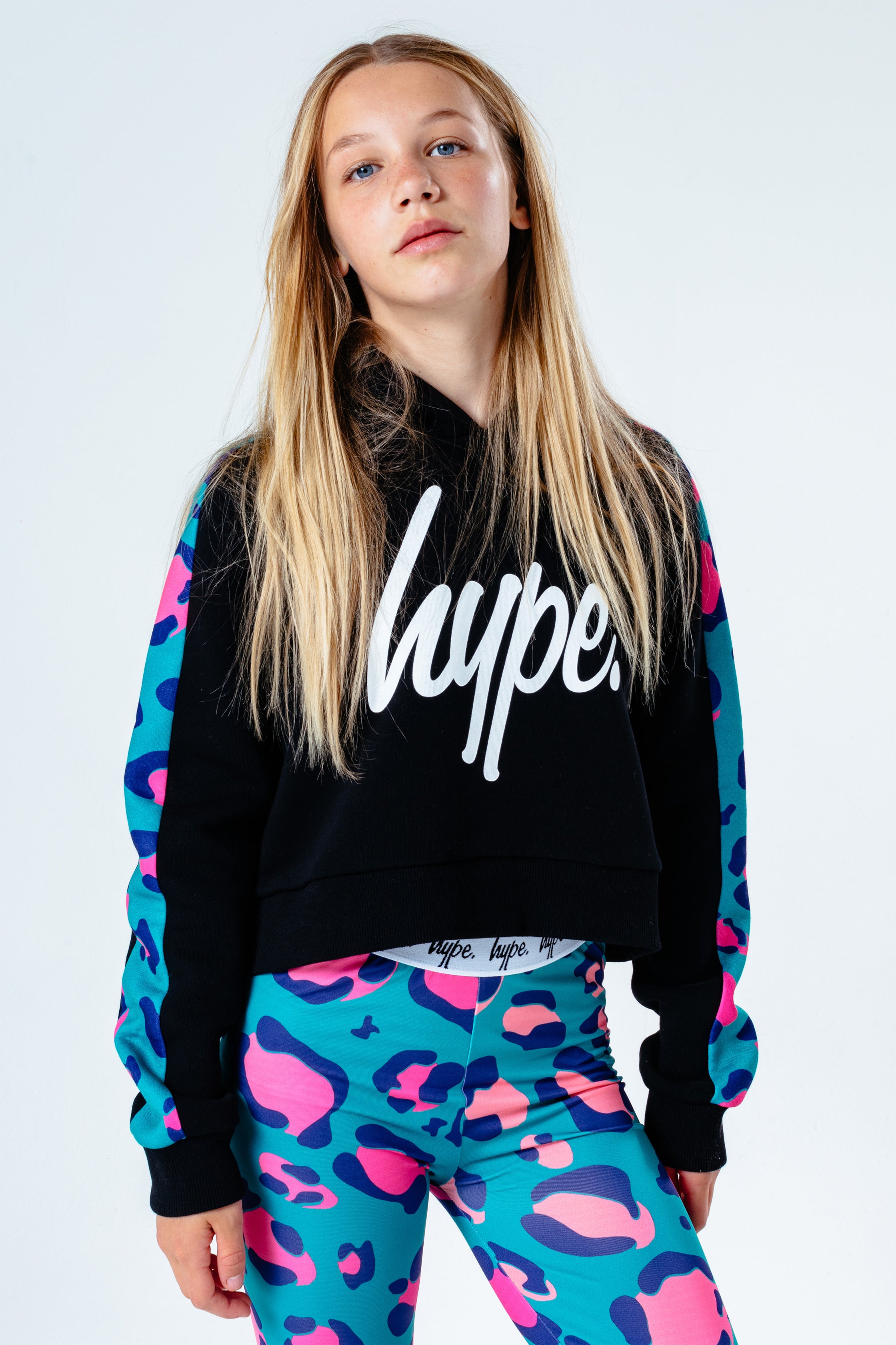 hype green animal panel girls crop pullover hoodie