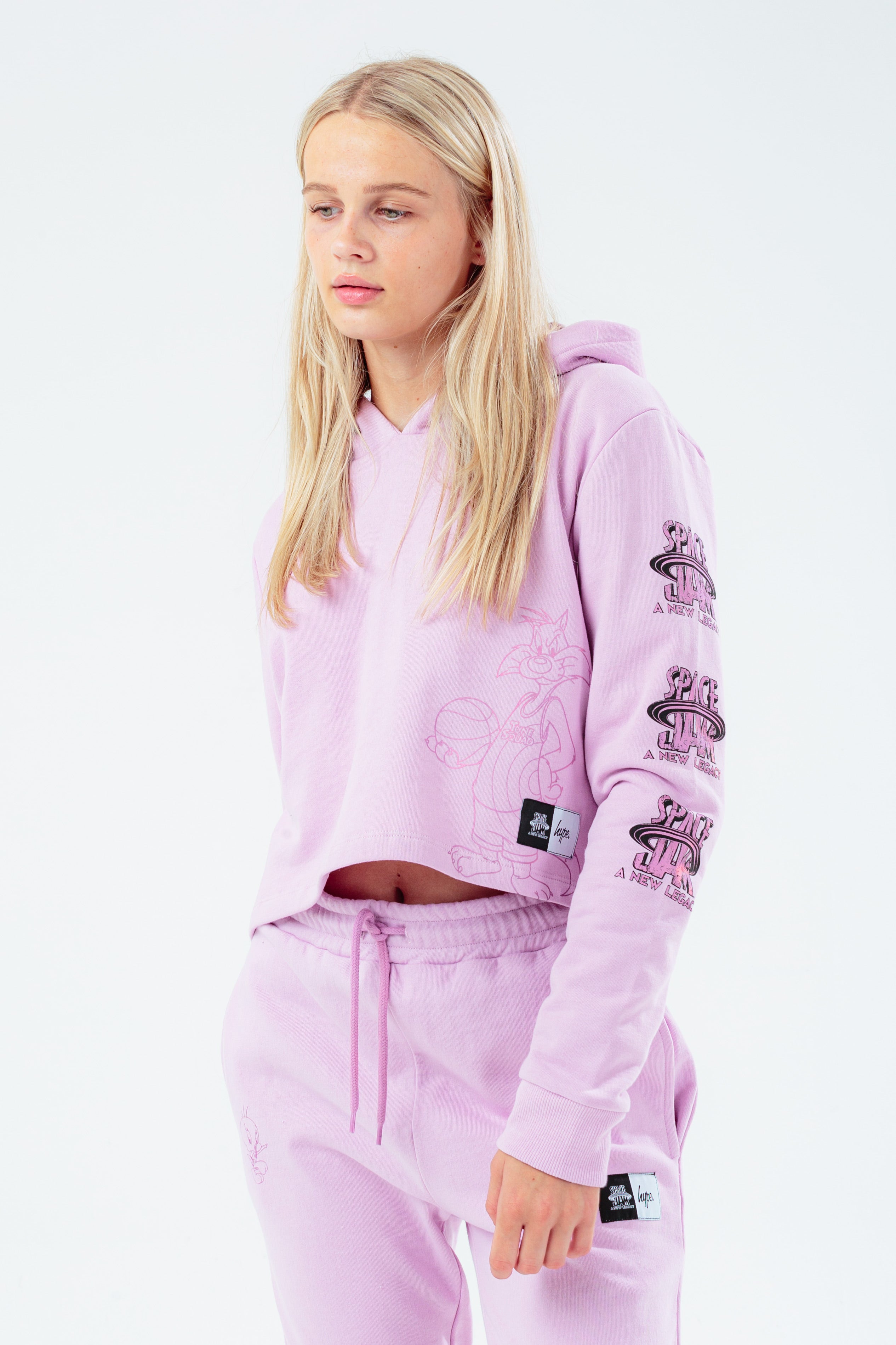lilac tweety & sylvester girls crop pullover hoodie