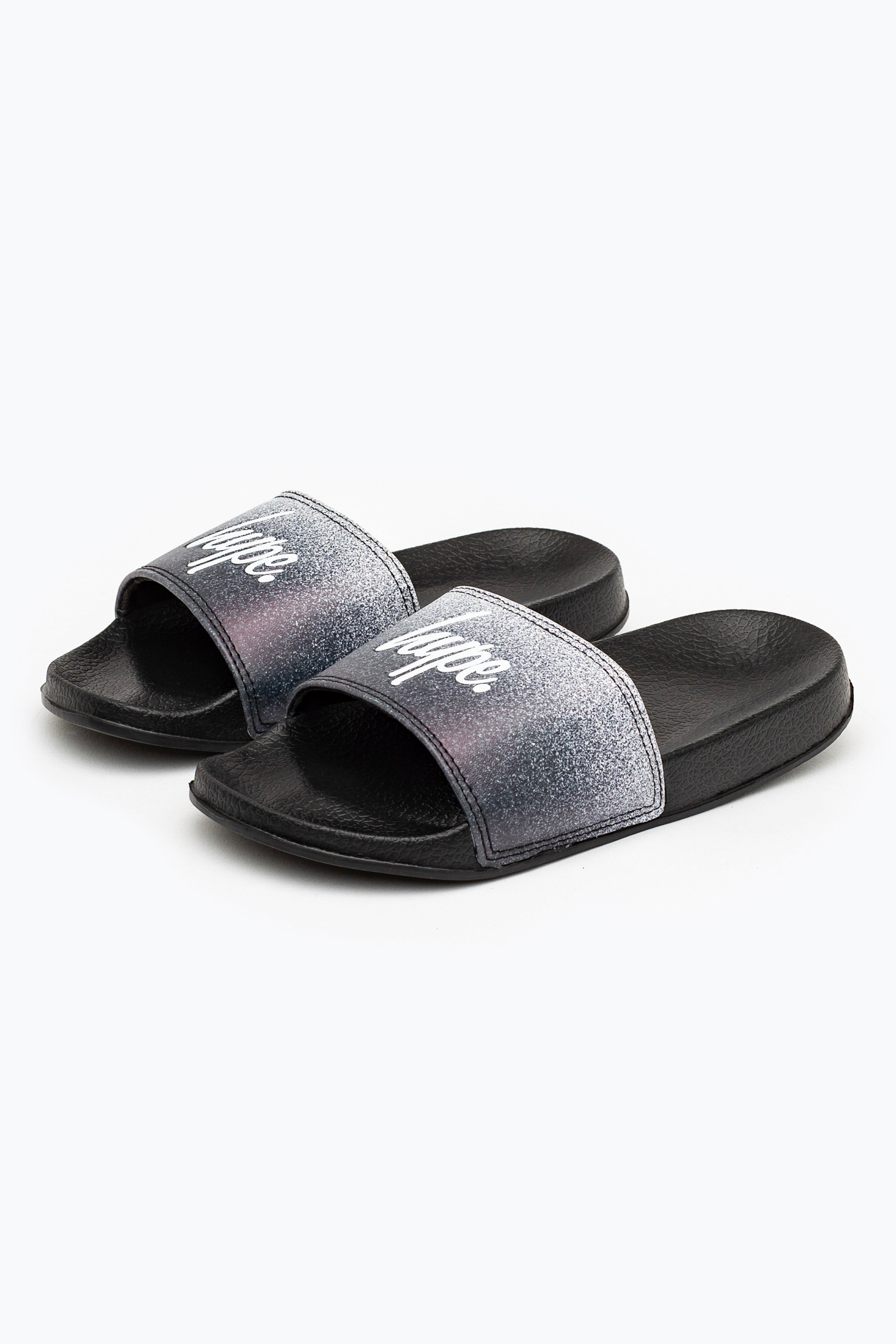 hype black speckle fade kids unisex sliders