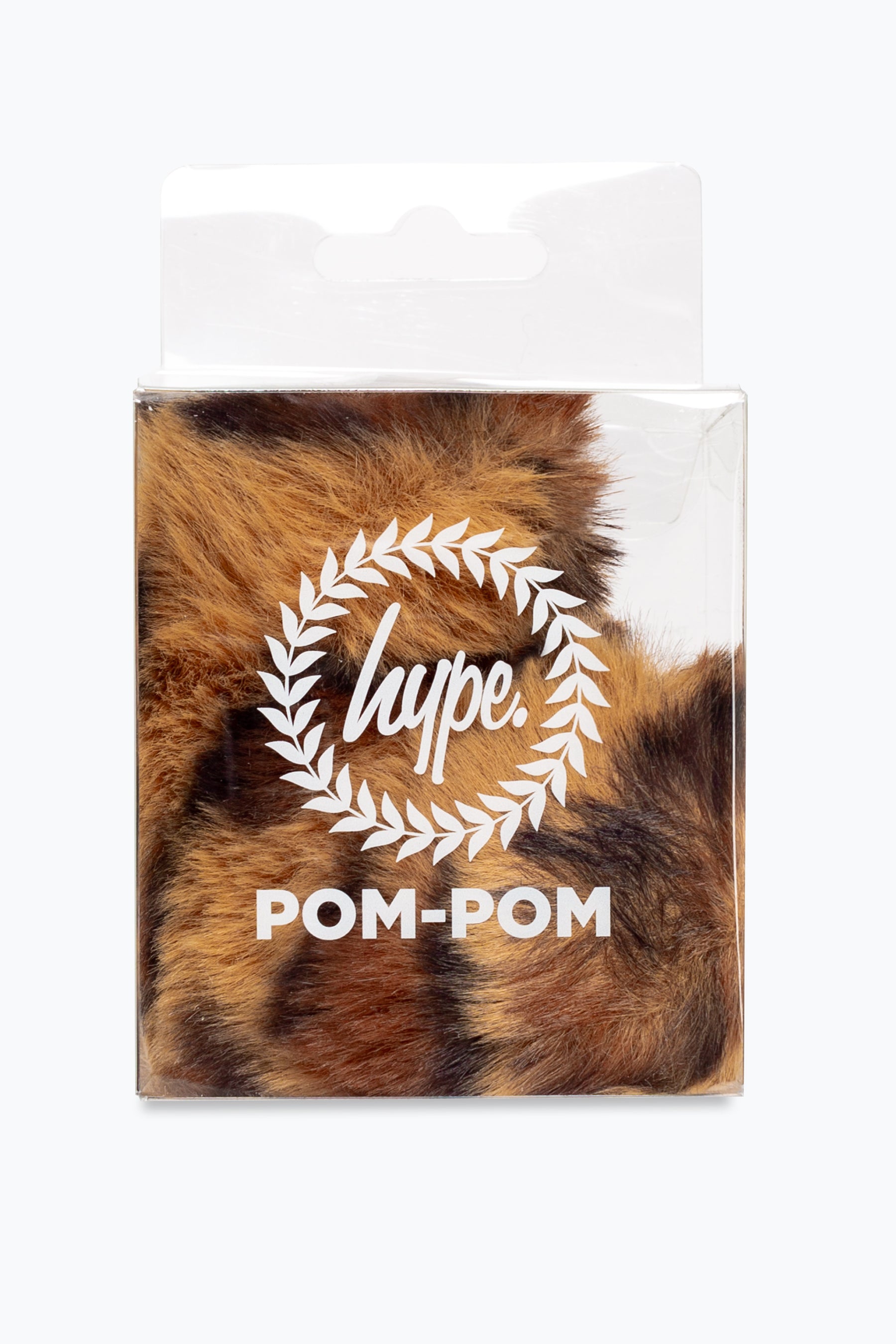 hype brown leopard heart pom pom