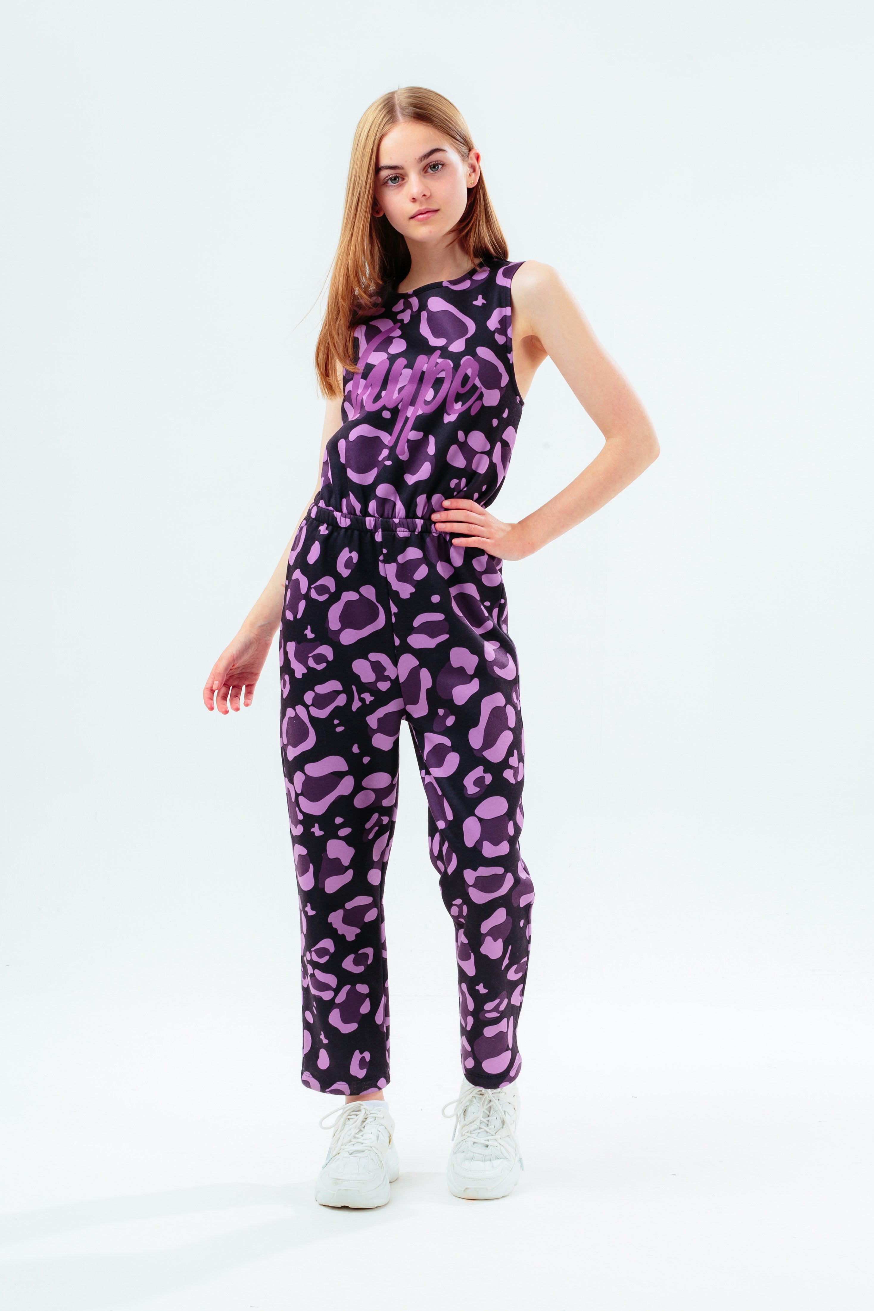 hype girls purple leopard print script jumpsuit