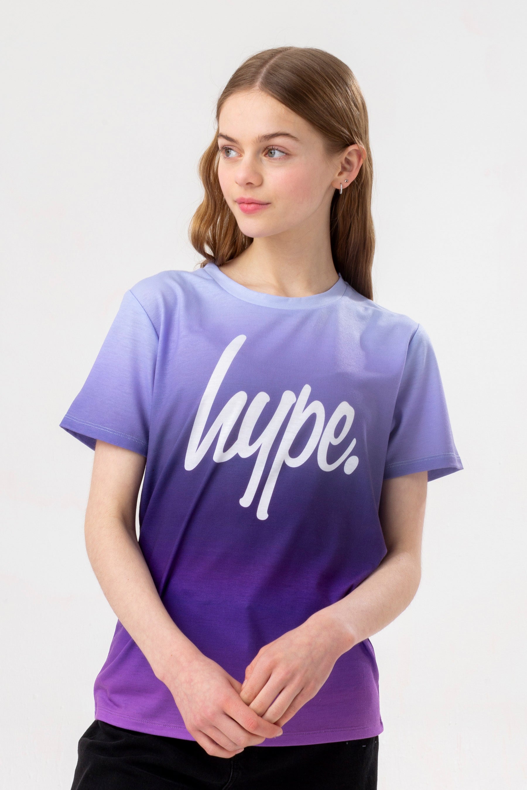 hype girls purple fade script t-shirt