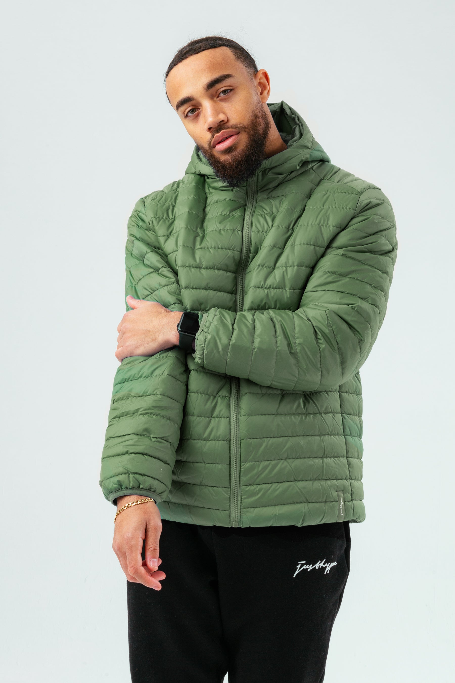 hype khaki men’s puffer jacket