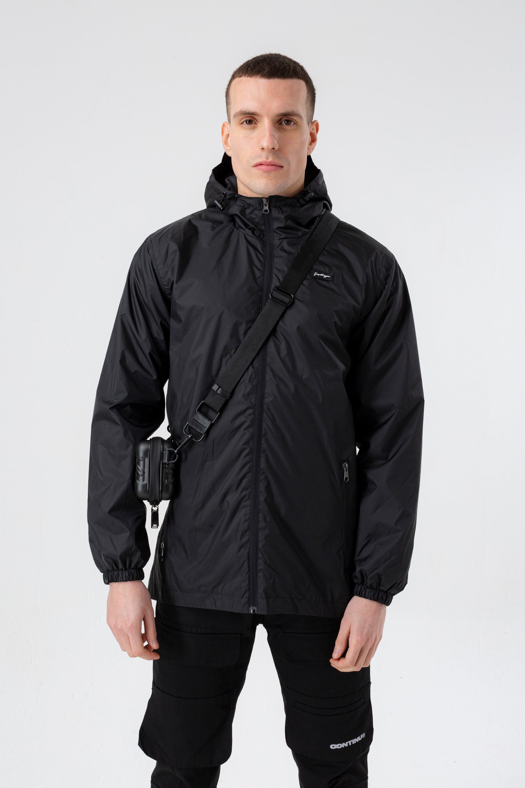 hype black showerproof style men’s jacket