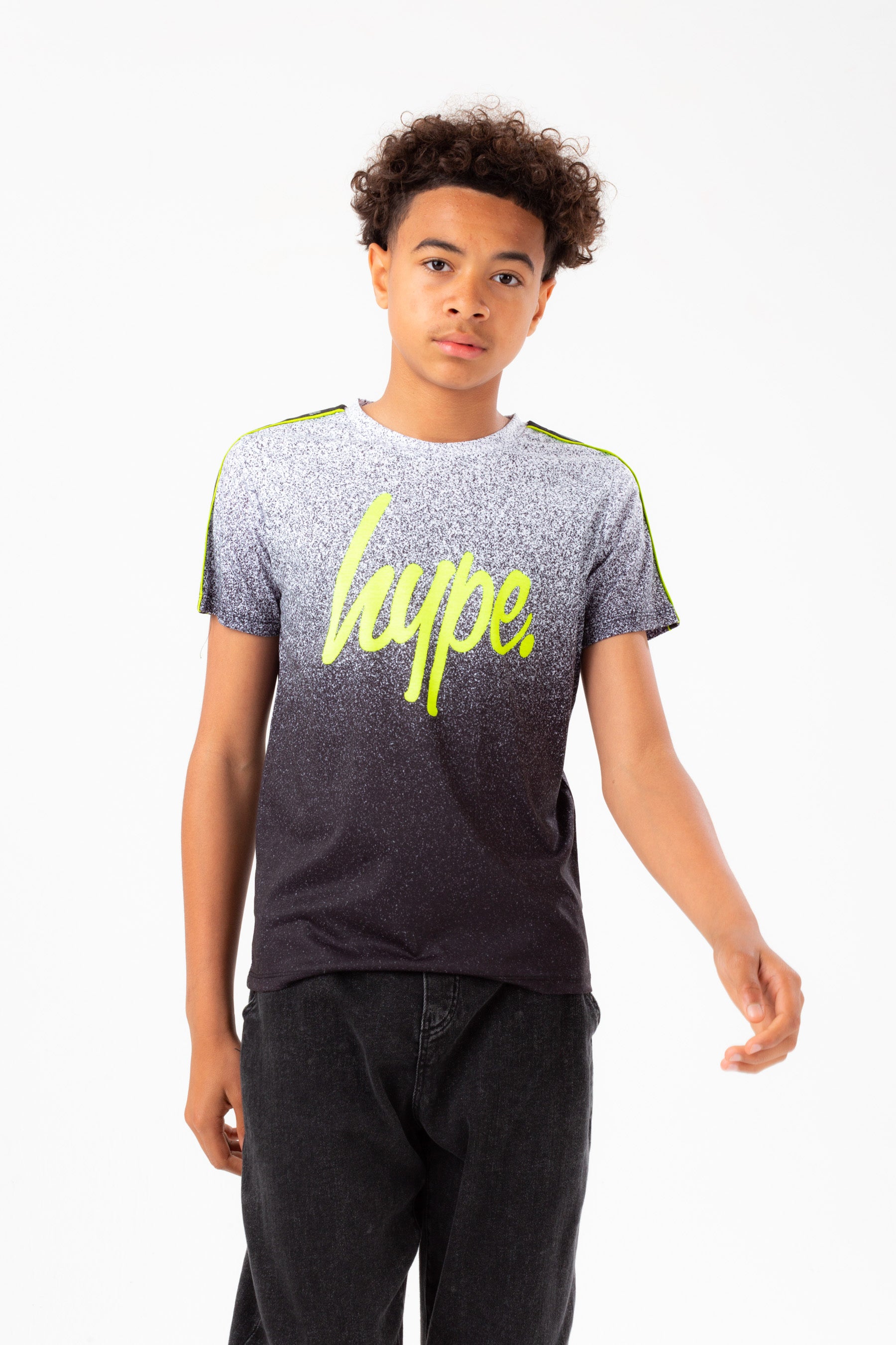 hype boys mono speckle tape neon script t-shirt