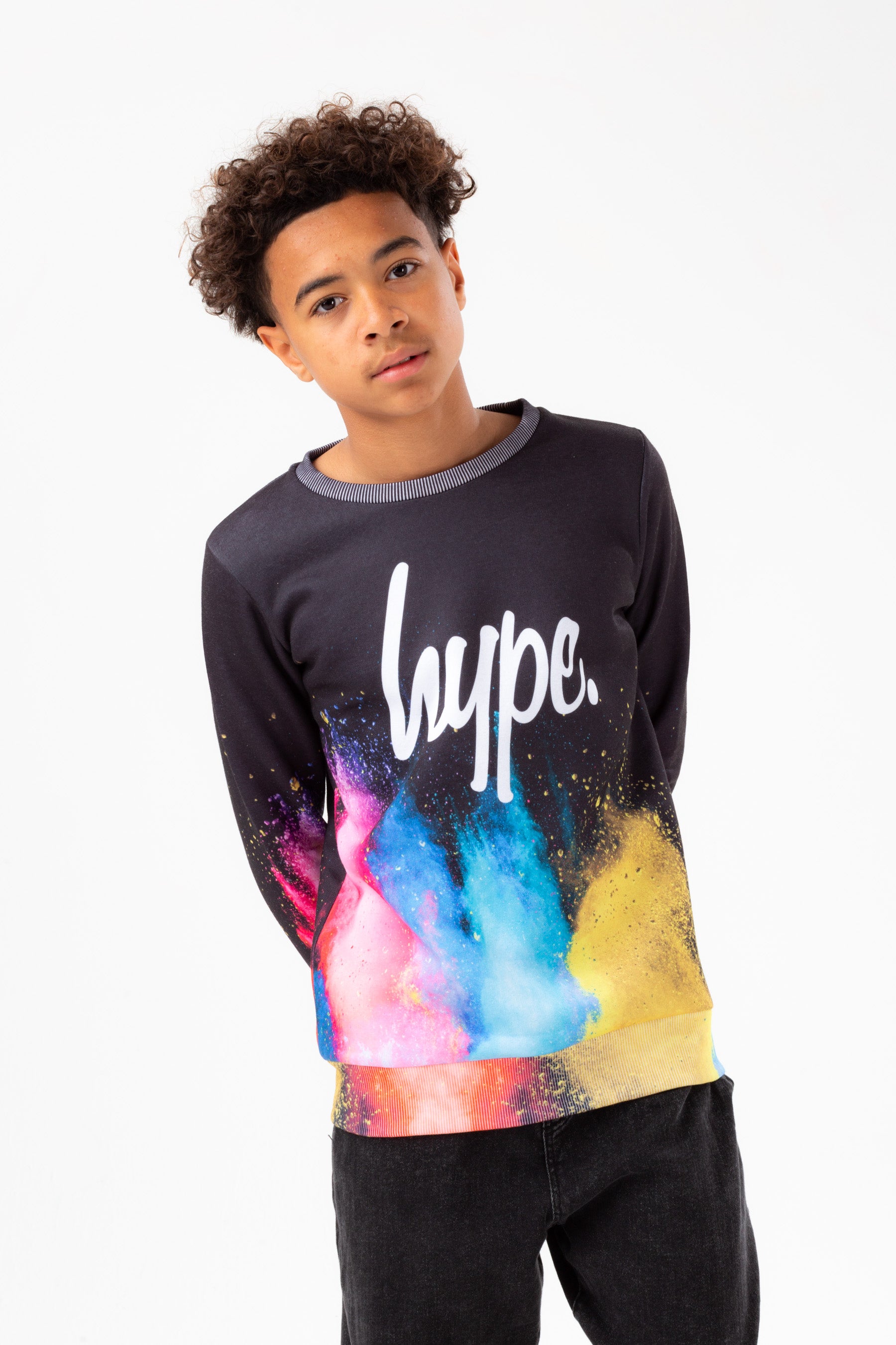 hype boys black colour explosion script crew neck