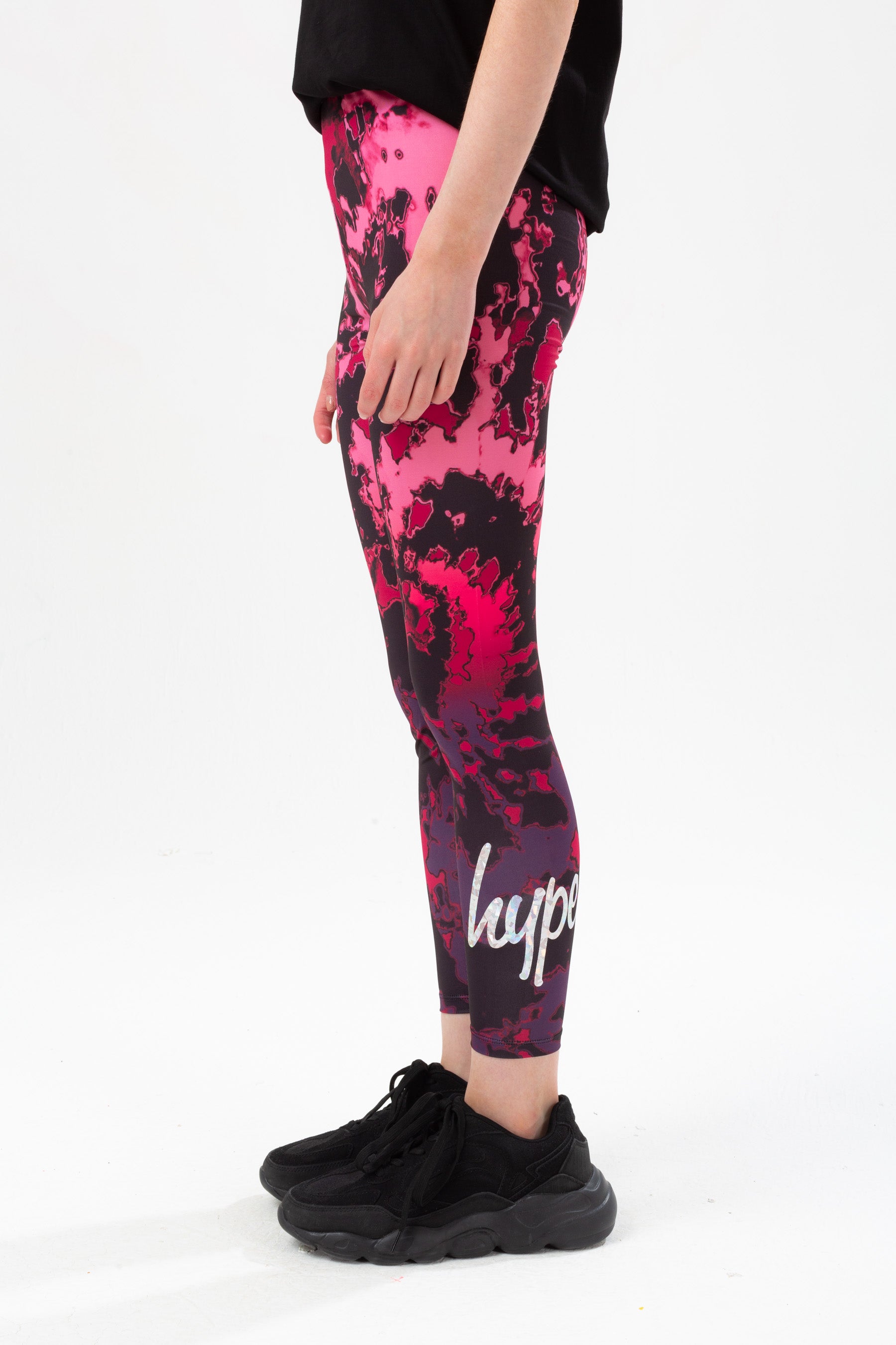 hype girls purple tie dye fade script leggings