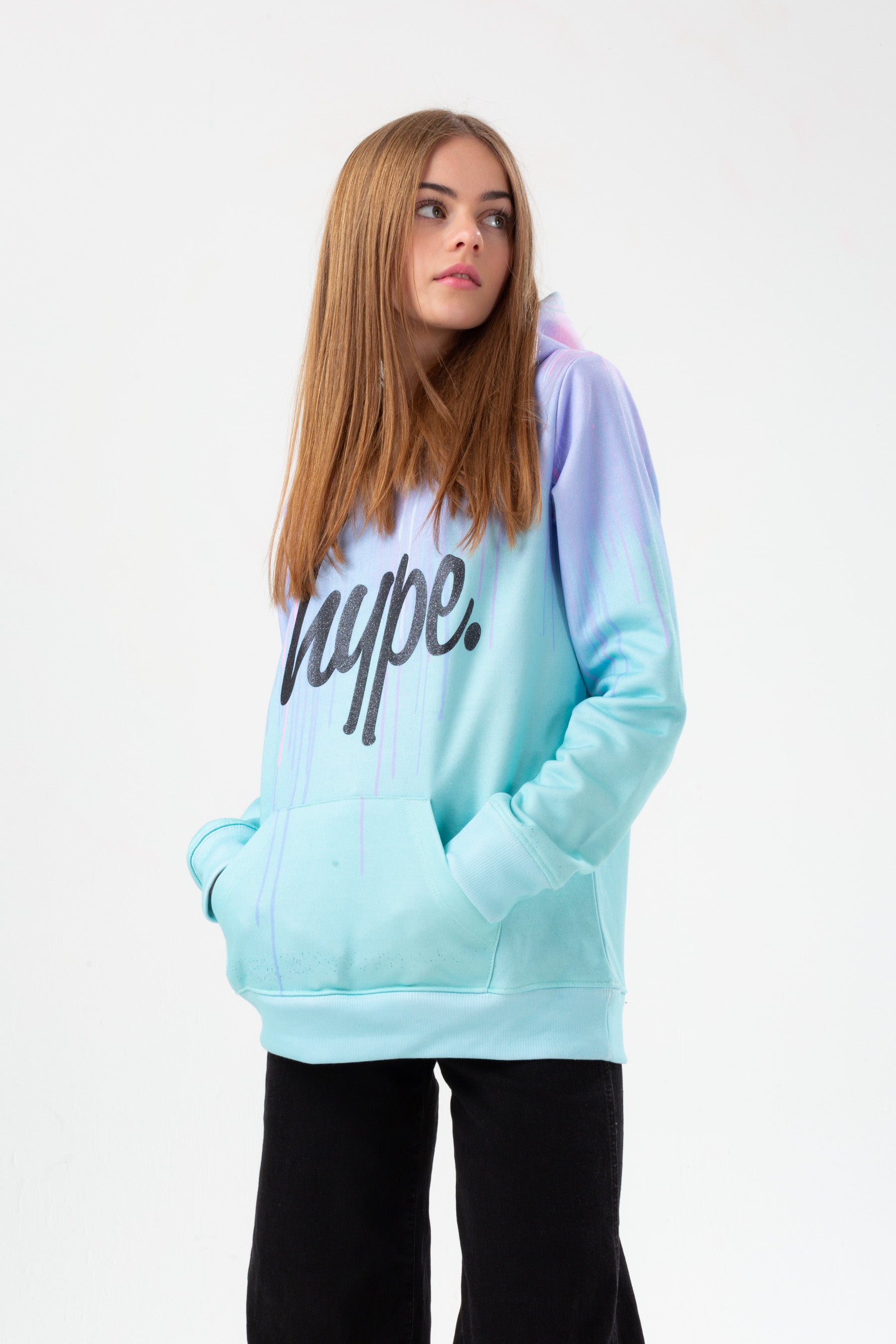 hype girls mint love drip glitter script hoodie