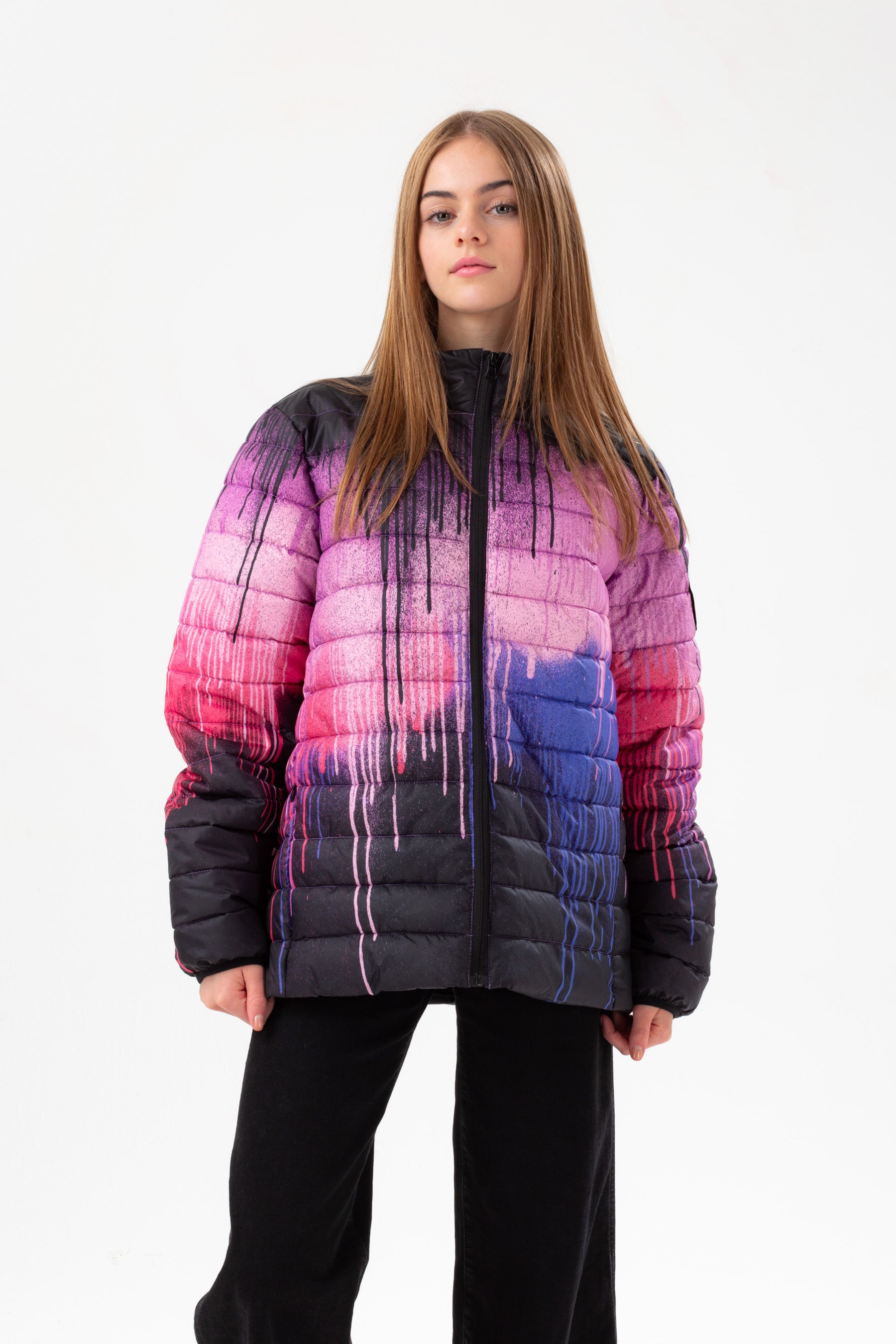 hype girls dark pink drips shorts padded arm crest jacket