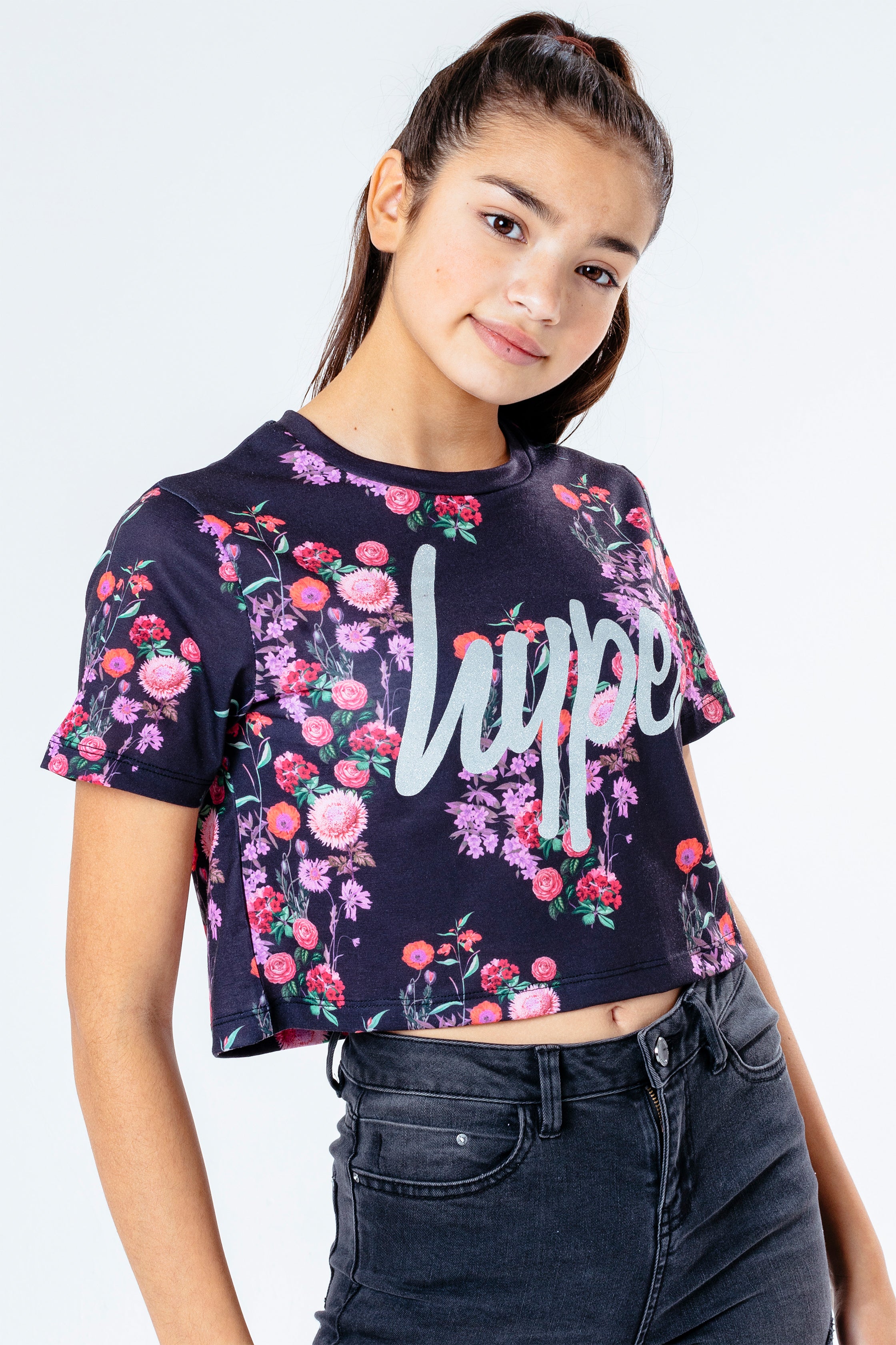 hype ditsy floral girls crop t-shirt