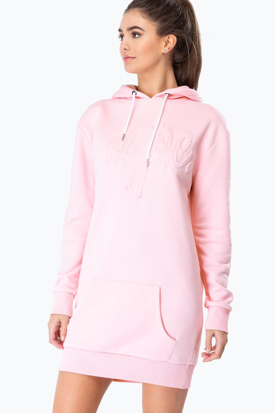 hype pink embossed script womens pullover hoodie dress