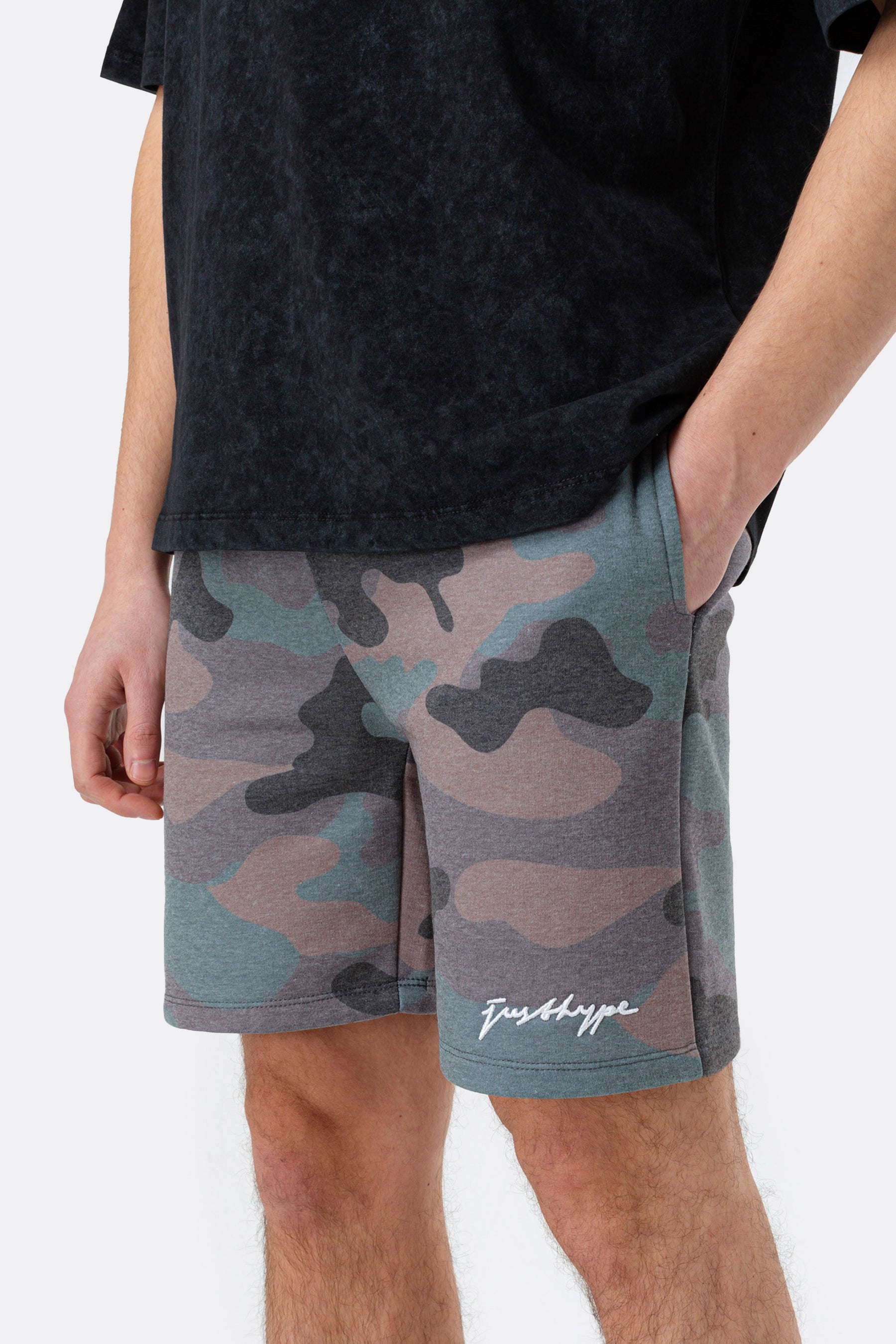 hype mens khaki classic camo scribble shorts