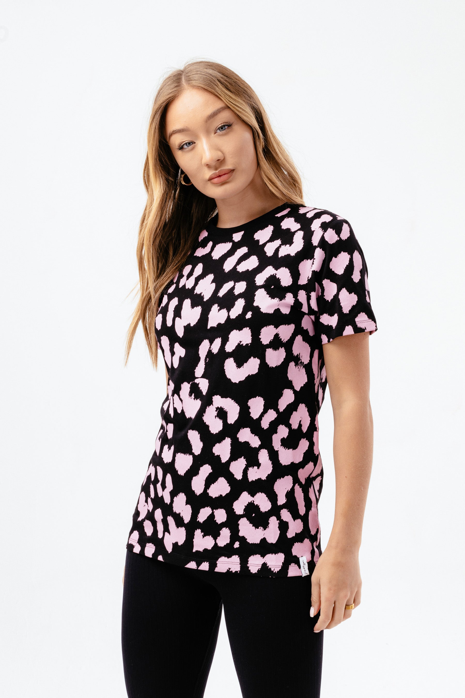 hype womens black leopard blush label t-shirt