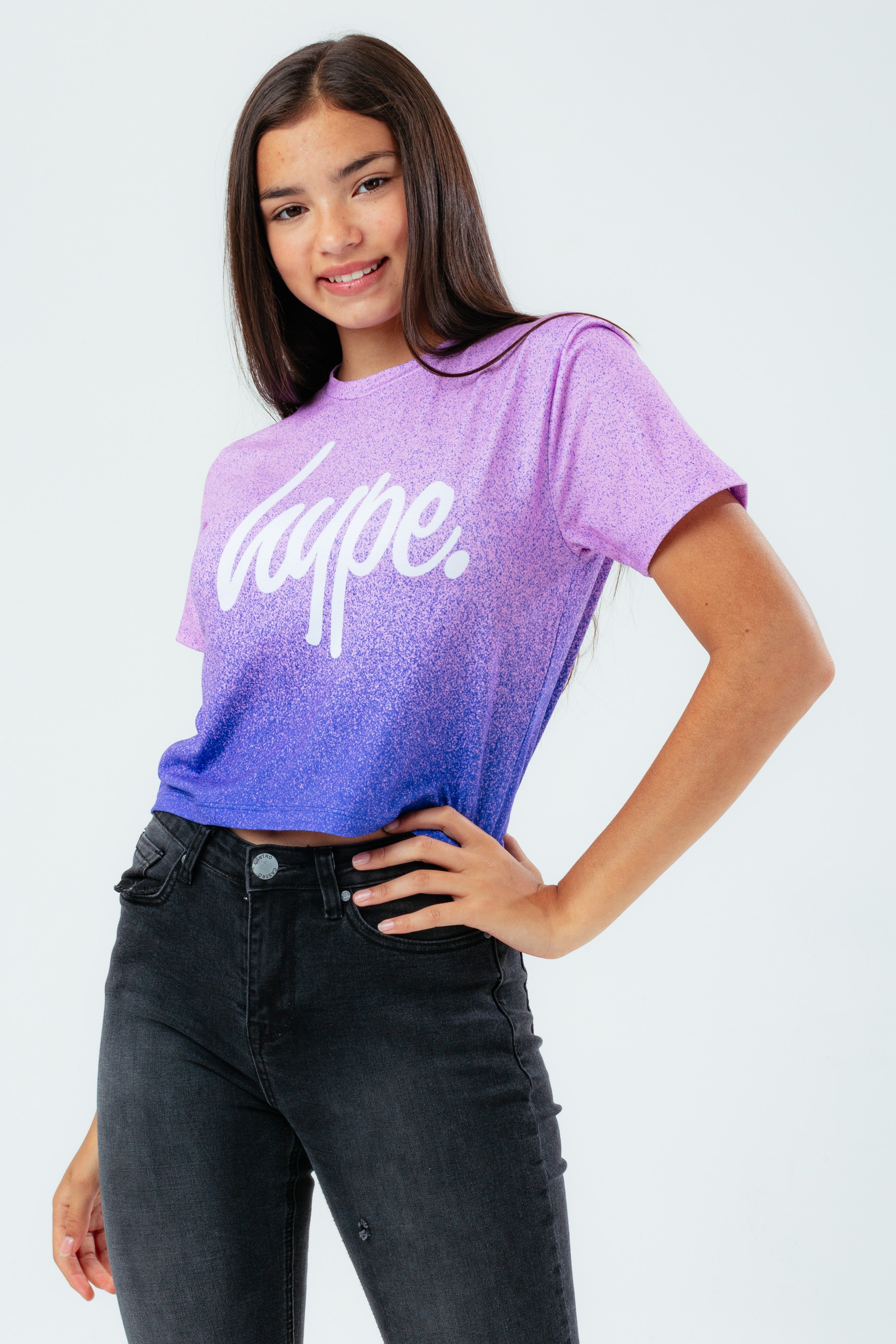 hype purple speckle fade girls crop t-shirt
