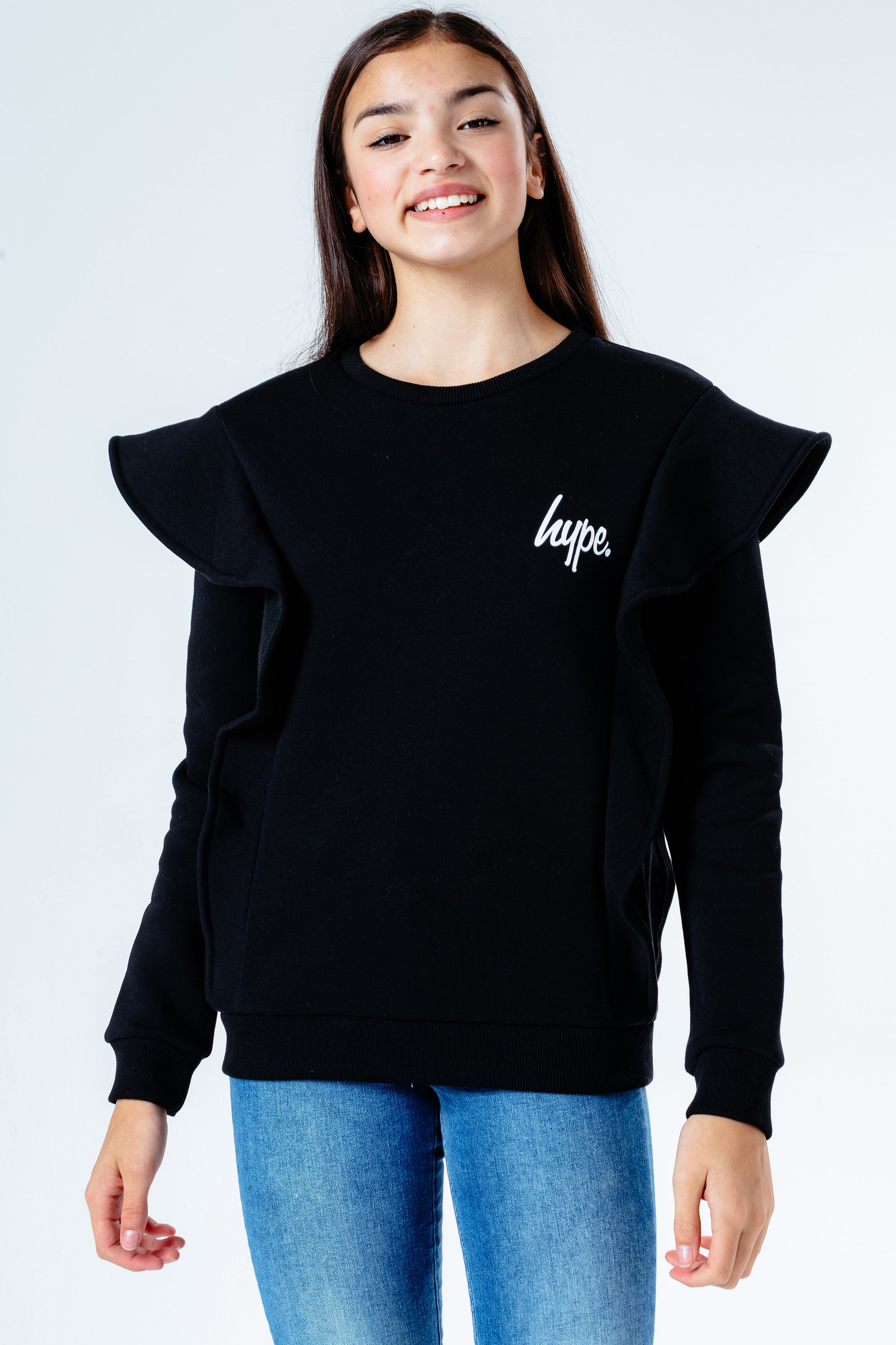 hype black annabel ruffle girls crew neck