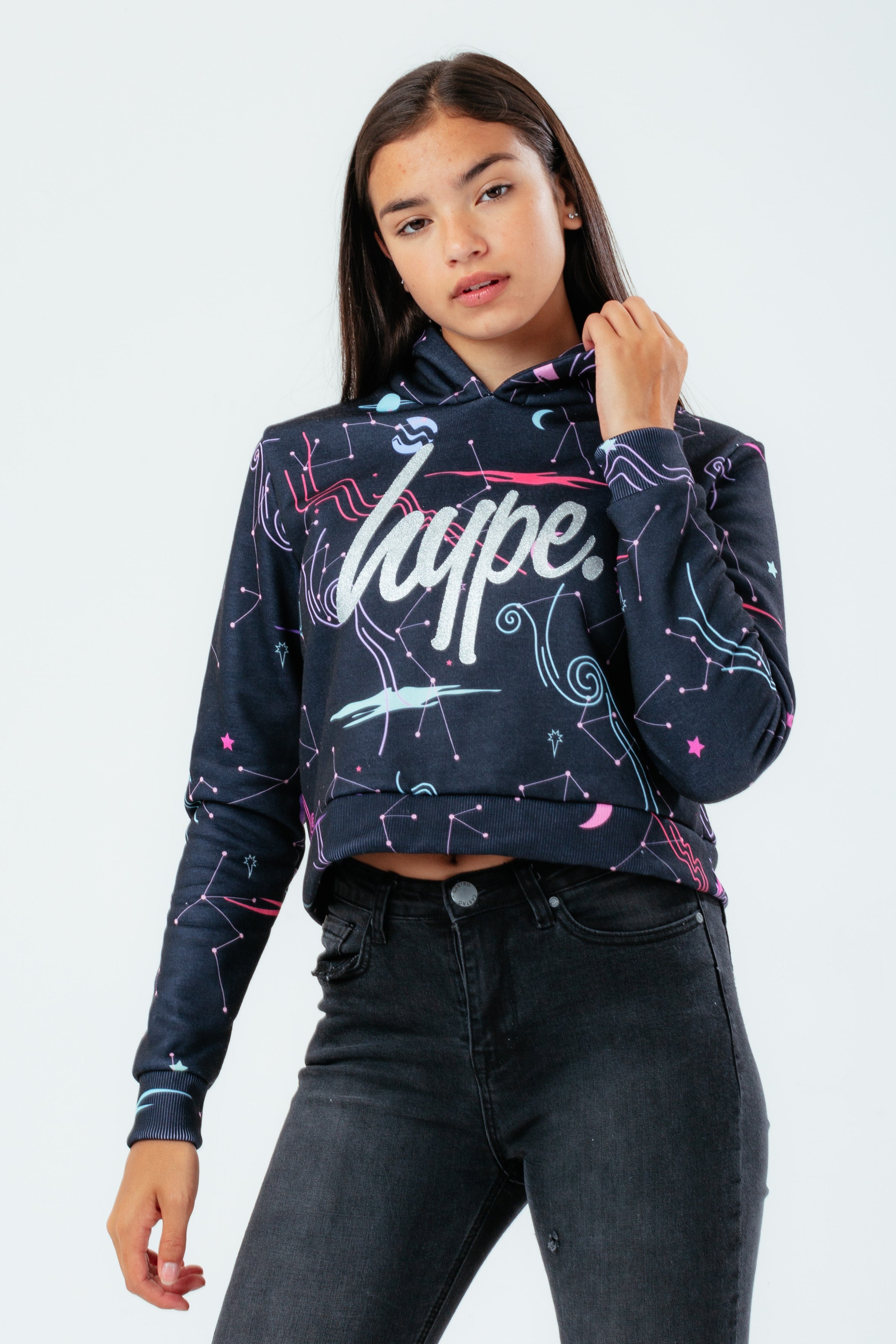 hype galaxy girls crop hoodie
