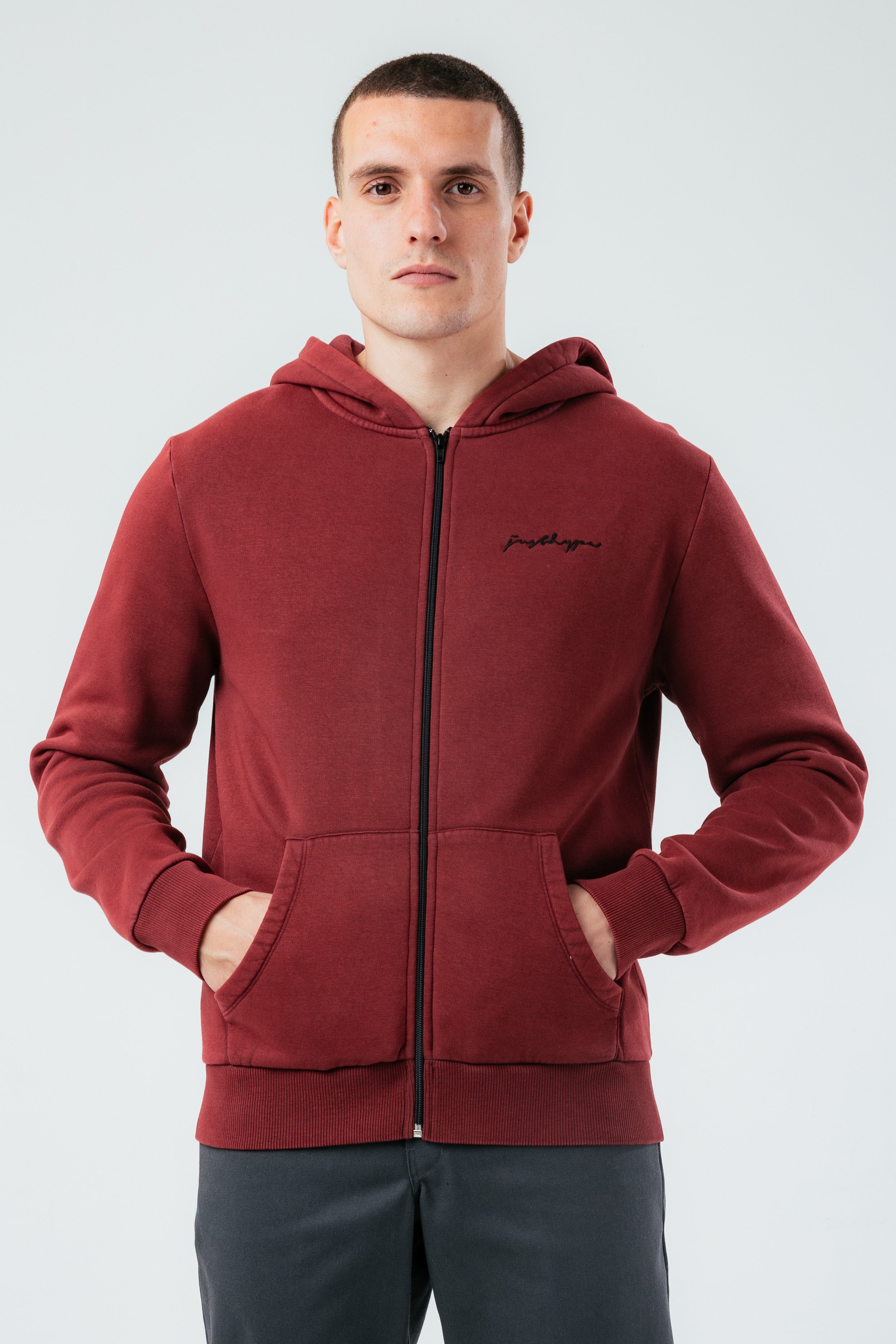 hype vintage burgundy oversized zip men’s hoodie
