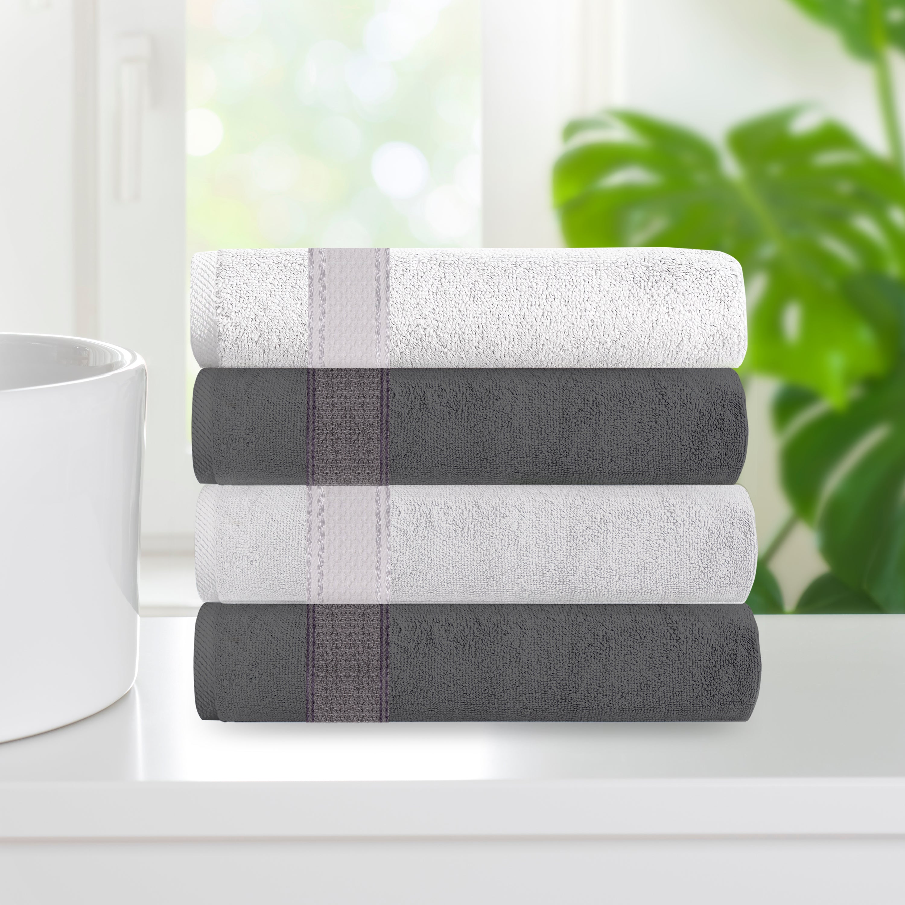 Aquacado 38 x 58 cm Hand Towel Set Of 4 White & Charcoal Grey
