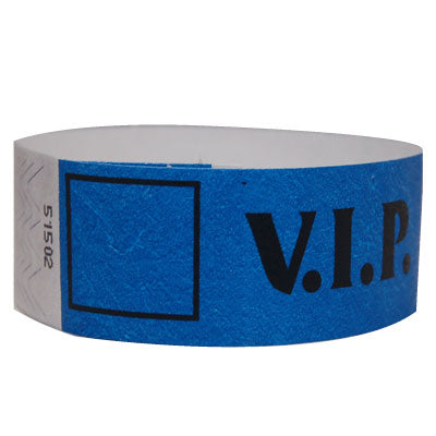 blue vip tyvek wristband with black font