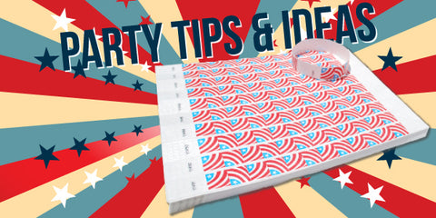party tips and ideas and full sheet of red and blue tyvek wristbands