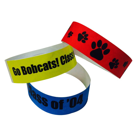 red, yellow, and blue tyvek wristband for class reunion or school sport events