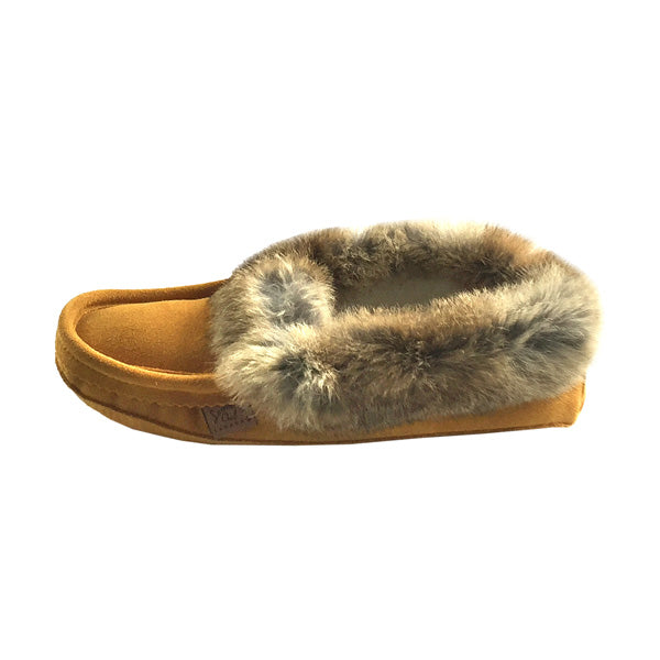 Men's Rabbit Fur Trim Moccasin Slippers 