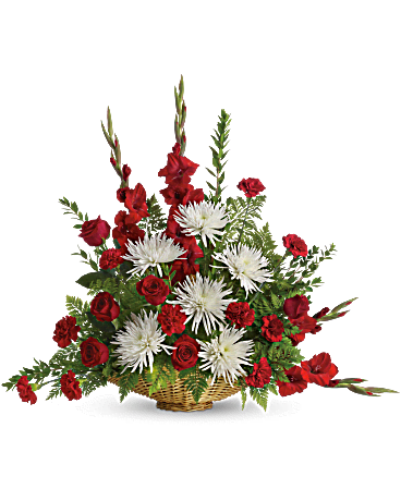 Red and White Sympathy Arrangement – Salama Greenhouse & Floral