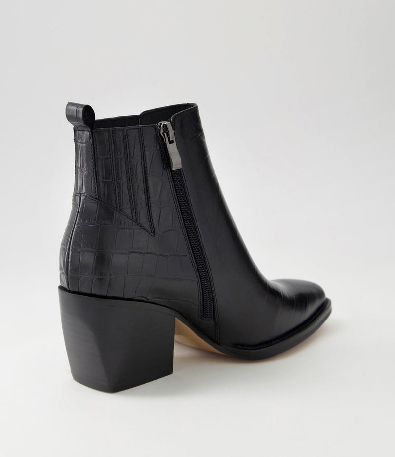 Morene Boots - Black Croc Leather - Django & Juliette