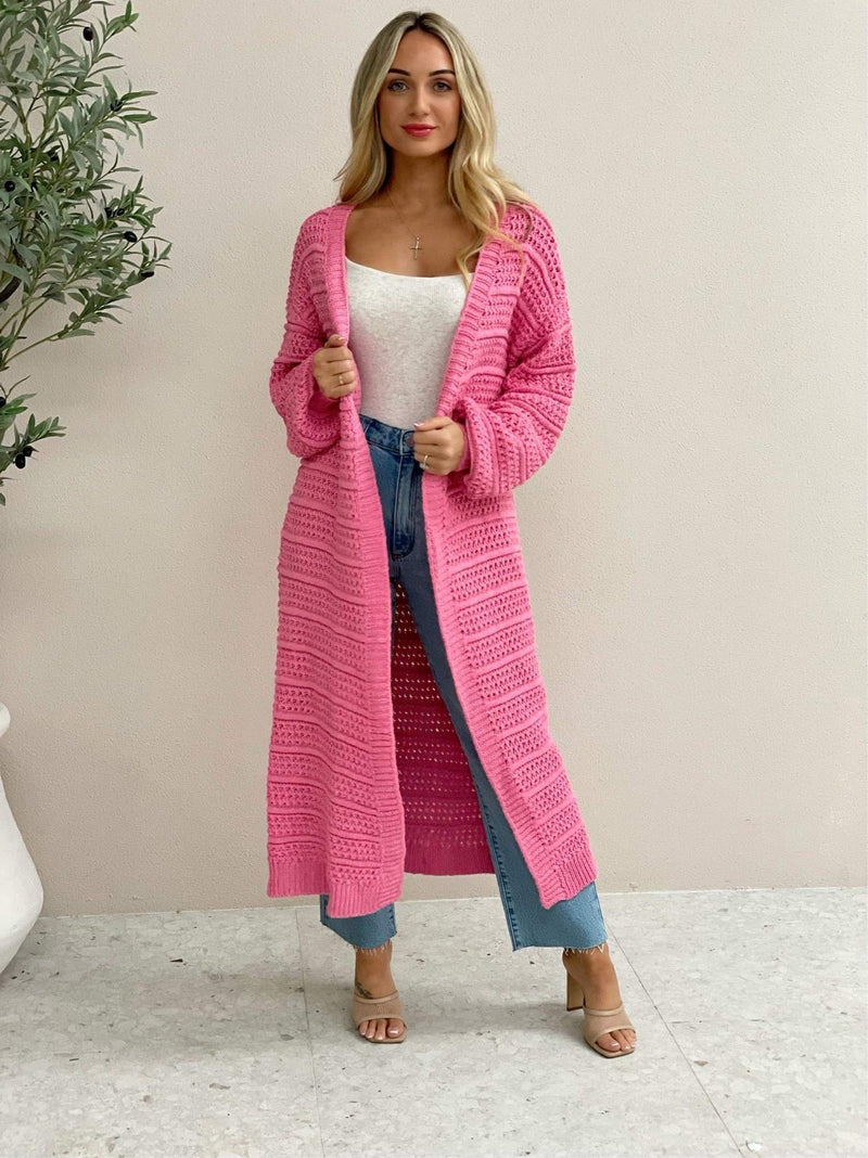 Charity Long Knit Cardi - Pink