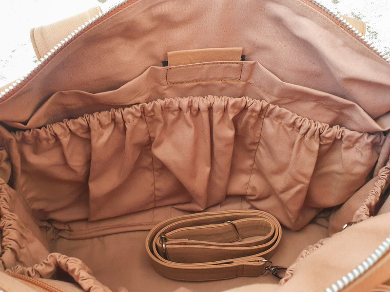 Mika Leather Overnighter / Baby Bag - Tan