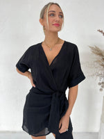 Blair Linen Wrap Dress - Black