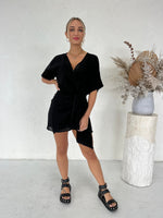 Blair Linen Wrap Dress - Black