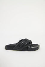 CROSSOVER LEATHER SLIDE - Black