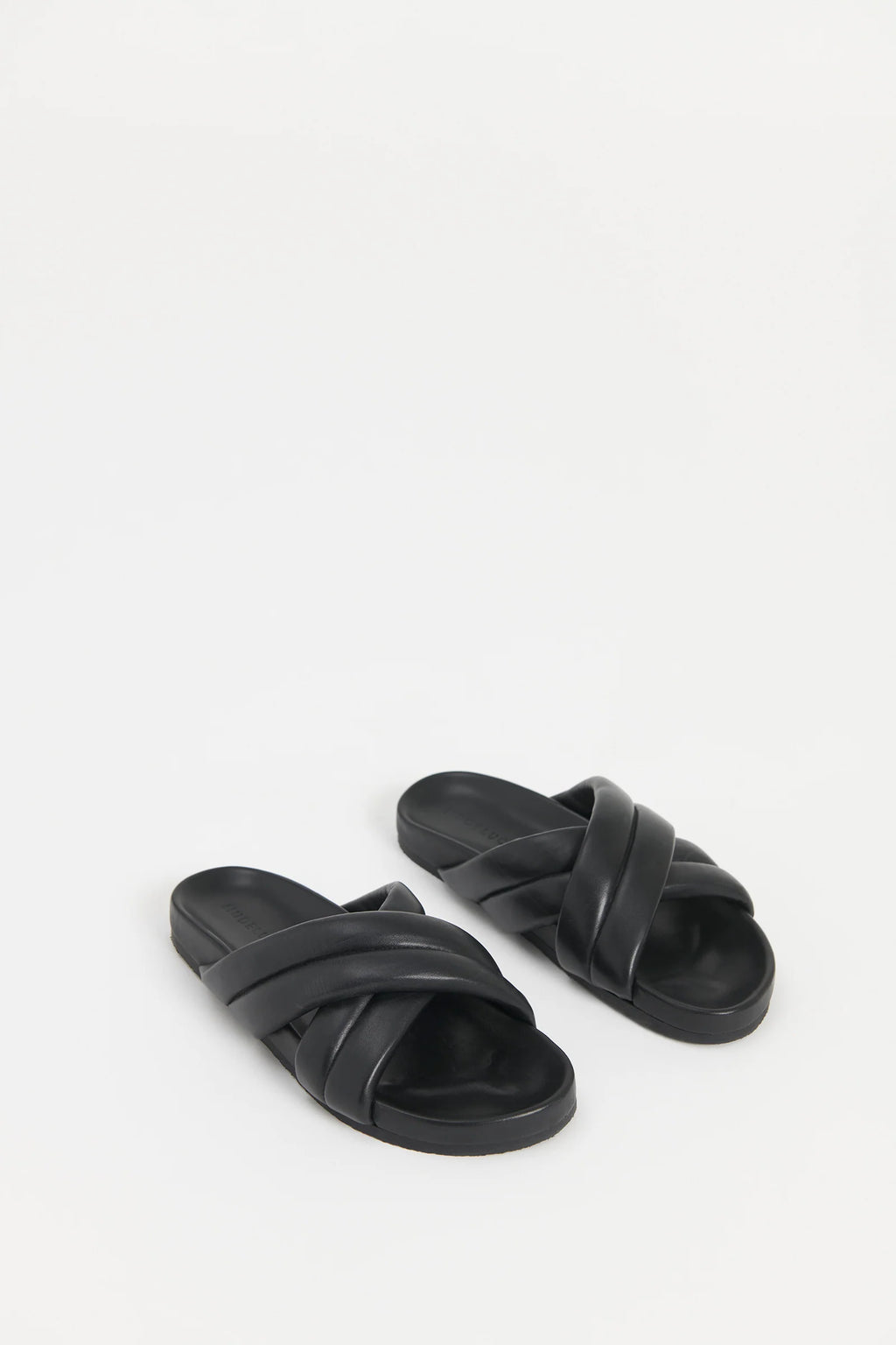 CROSSOVER LEATHER SLIDE - Black