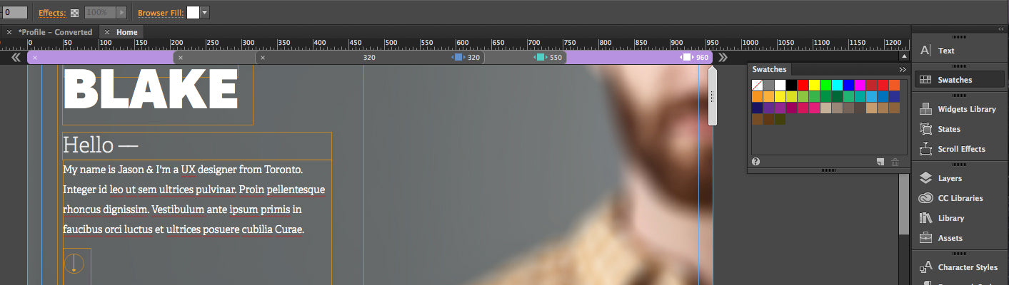 Adobe Muse Design Mode Screenshot