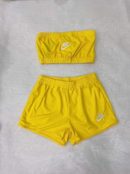 nike sweat shorts and tube top