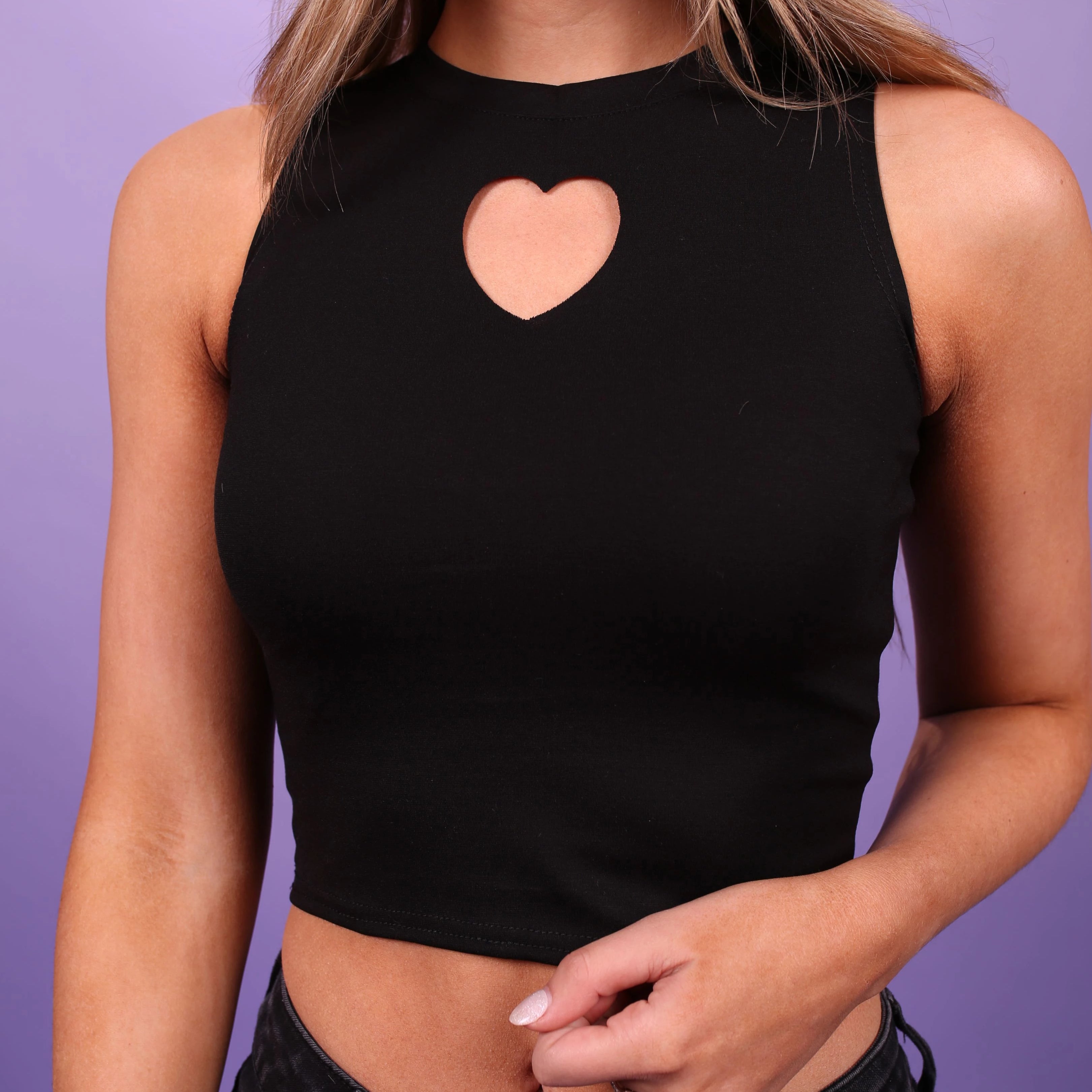 heart cut out crop top