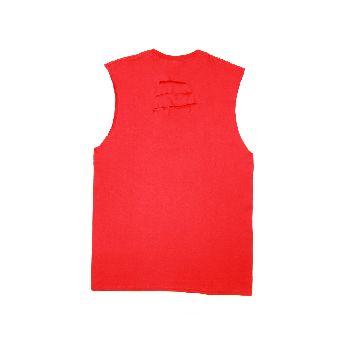 sleeveless red shirt