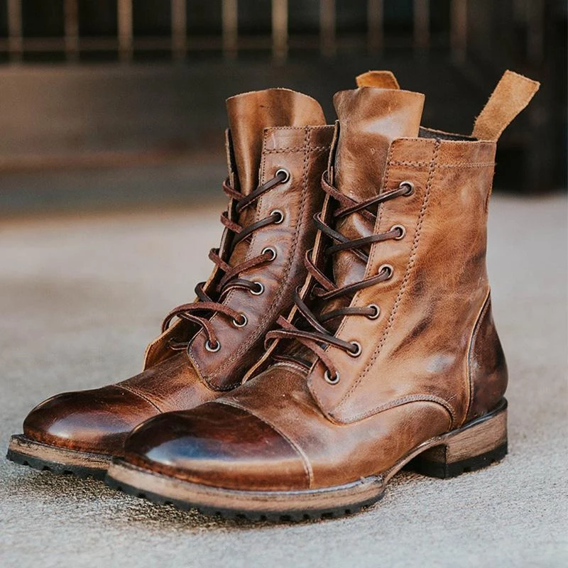 Vintage Genuine Leather Lace Up Boots 