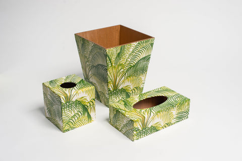 Palm Leaf Waste Paper Bin & Tissue Box Cover Set | Crackpots