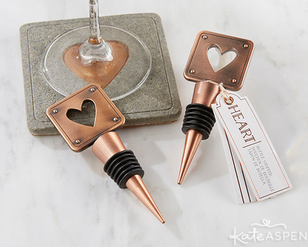 Copper Heart Bottle Stopper| Insustrial Wedding Favors from Kate Aspen