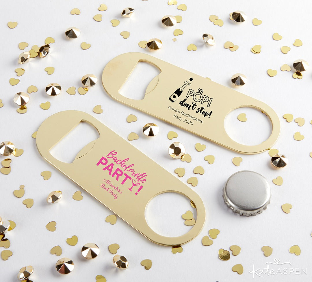 Gold Oblong Bottle Opener Bachelor & Bachelorette | 6 Must-Have Bachelorette Party Accessories | Kate Aspen