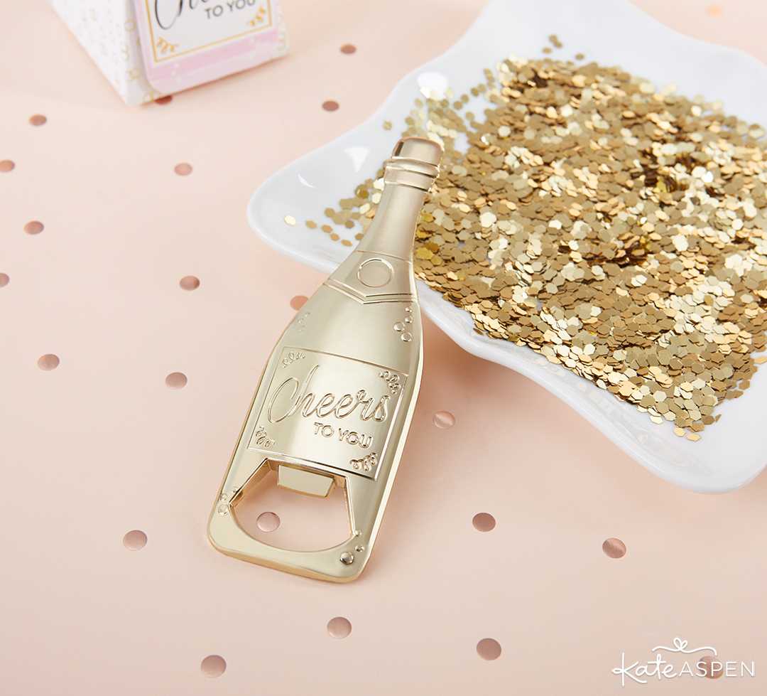 Gold Champagne Shaped Bottle Opener | 2019 Fun Graduation Gifts, Favors, and Decor | Kate Aspen