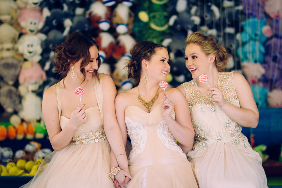 Bride and bridesmaids at carnival wedding | Photograhpy: Prue Franzmann Photography | Styling: Enchanted Empire